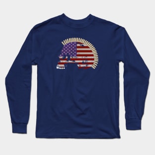 Skull with Mohawk of Bullets in Vintage American Flag Pattern Long Sleeve T-Shirt